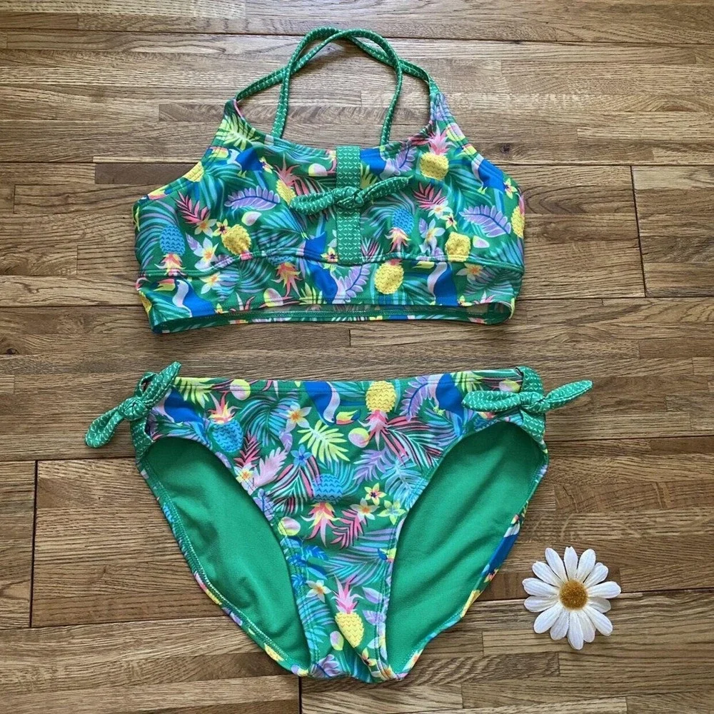 Cat & Jack Green‎ Pineapple Tropical Design 2 Piece Swimsuit Size 10/12
